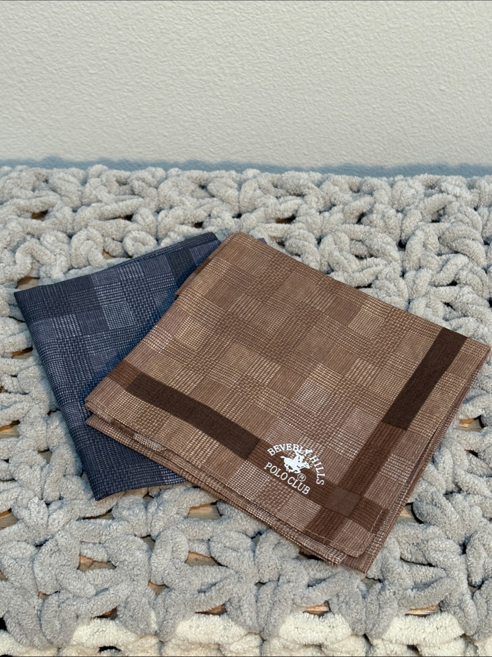 Beverly Hills Polo Club Brown & Gray Plaid Pocket Squares